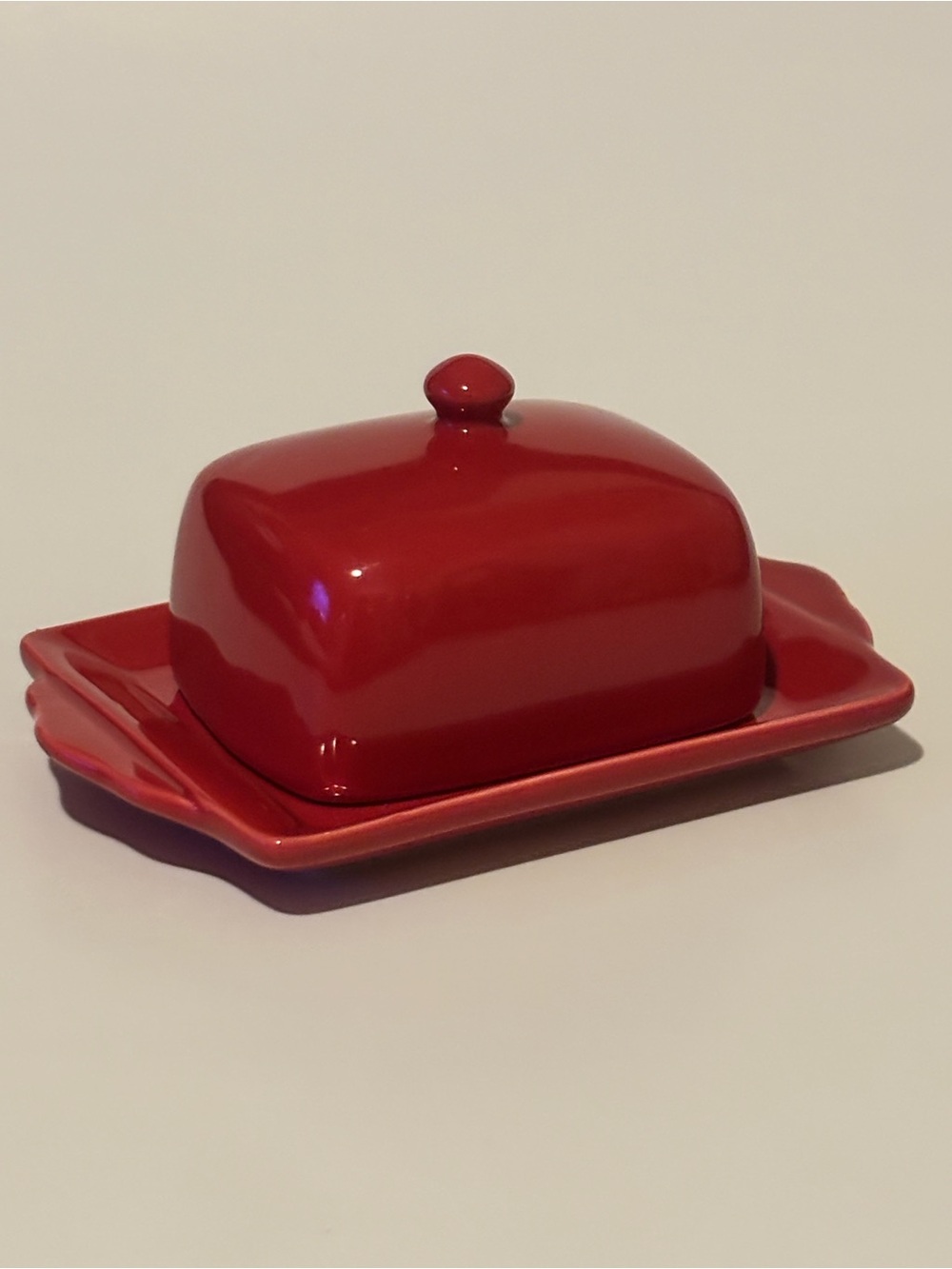 Biscuit by Anthropologie  Small Ceramic  Red Butterdish with Lid